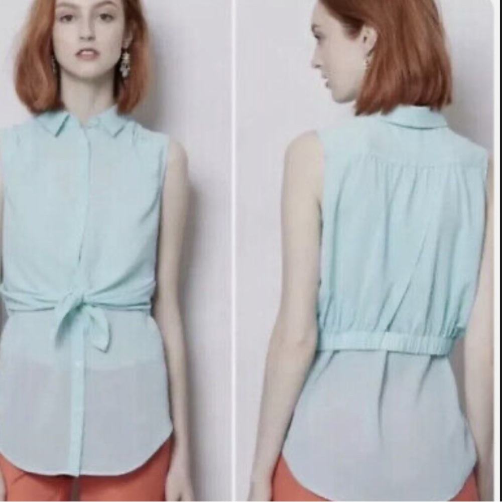 Maeve Anthropologie Size 4 Sleeveless Button Front Layered Top turquoise
